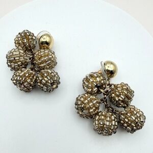 Vintage‎ Y2K Gold Tone Beaded Dangle Earrings Statement Women's Classic Jewelry